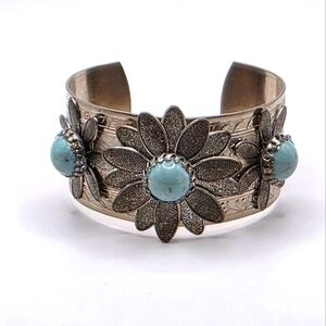 Gemstone Cuff Bracelet Silver Tone